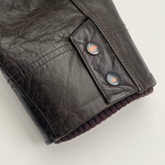 Gap men’s brown genuine leather bomber jacket with ribbed collar / L - Picture 7 of 11